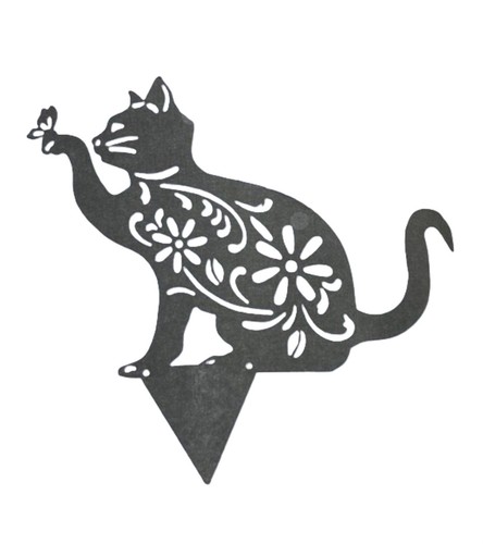 Black floral cat ornament - black,