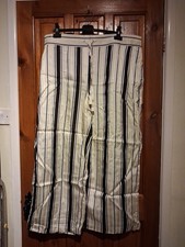 BNWOT Marks And Spencer Size 22 Short Ivory Striped Wide Leg Trousers