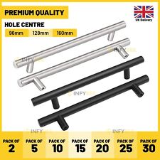 Kitchen Cupboard Cabinet T-Bar Door Handle Brushed Stainless Steel & Black