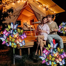 2X Solar Butterflies Flower Lights Outdoor Garden Stake Pathway LED Light Decor