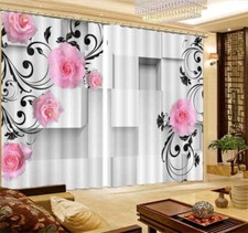 Simple Attractive Rose 3D Curtain Blockout Photo Printing Curtains Drape Fabric