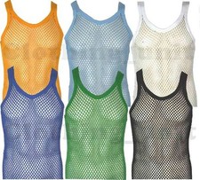 Mens String Cotton Vest Mesh Net Holiday Beach Summer Wear   S M L XL