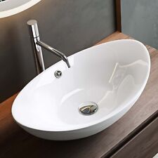 Countertop Basin Ceramic Bathroom Sink Oval Washbasin with Overflow 590mm Wide
