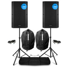 Pair of 15" Active PA Speakers with Stands & Bags - VSA15 Bi-Amplified DJ System