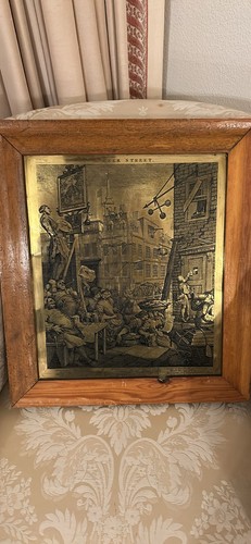 Vintage wooden framed brass - a,
