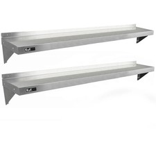 Commercial Catering x2 Stainless Steel Shelves Kitchen Wall Shelf Metal 1940mm