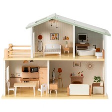 Mia's Modern Wooden Doll House with Furniture Set Pretend Play Toy Gift