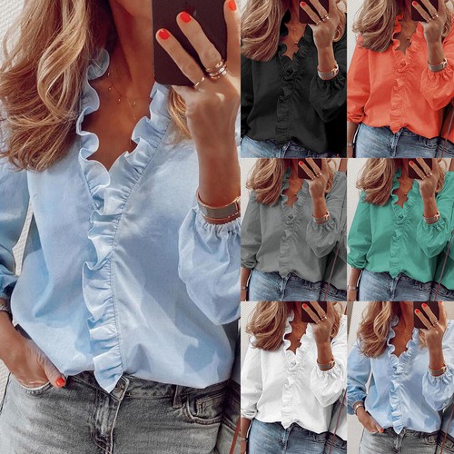 Womens ruffle neck shirts - v,
