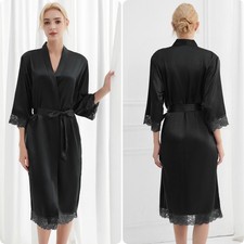 UK Long Lace Satin Robe