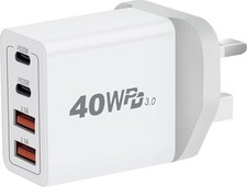 Fast USB C Charger Dual PD QC Wall Plug iPhone Android 40W 4-Port Safe Charging