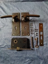 Art Deco, 1930's Original Antique Brass Door Handles. 6 Complete Reclaimed Sets.