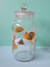 Vintage Ravenhead Glass Sweet Jar Storage Jar Travel Hot Air Balloon Tall Ships