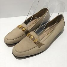 Salvatore Ferragamo flat nubuck slip on loafers 5.5 6 B VGC gold chain shoes