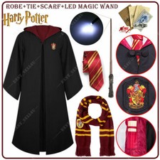 Harry Potter Hermione Gryffindor Robe Cloak Tie LED Magic Wand Scarf Costume UK
