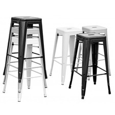 Set of 4 Industrial Tolix Style Metal Bar Pub Café Stools Chair Stackable 76cm