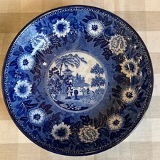 Antique  Staffordshire Blue & White Transferware John Rogers Zebra Shallow Dish
