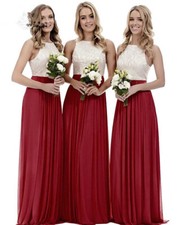 UK Long Chiffon Lace Evening Party Ball Gown Formal Prom Bridesmaid Dress 6~24