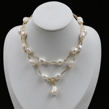 30" Stunning South Sea Natural 10-11 mm White Pearl Necklace 14k Gold P Baroque