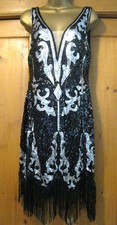 Shein Black & Silver Sequin Tassel Flapper/Gatsby Dress Size M (10) NEW