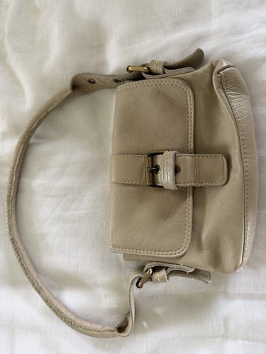 Small beige leather handbag - leather,