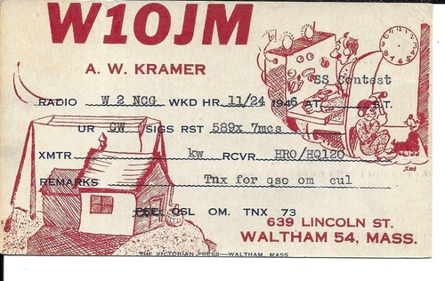 Qsl 1946 waltham - 1946, ma
