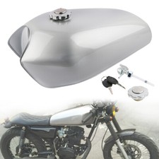Motorcycle Fuel Gas Tank 9L/ 2.4Gal+switch Silver For Honda CG 125 Cafe Racer