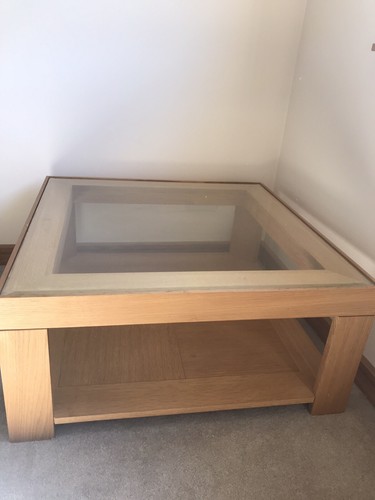 Solid oak coffee table - oak, glass