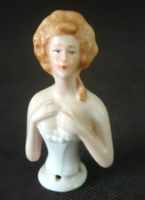Vintage Beautiful Porcelain Half Doll, Pin Cushion/pin Doll With White Top