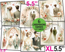 6 XL Card Toppers 5.5" Wedding/Anniversary Couple Floral CRAFTS/TAGS/JOURNAL