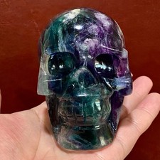 Rainbow Fluorite Skull - Purple Green Blue Carving  - 2.18LB