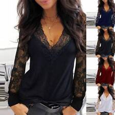 Womens Lace V-Neck Blouse Tops