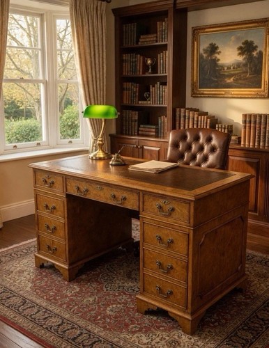 Antique burr oak pedestal desk