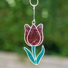 Red Tulip Flower Stained Glass Sun Catcher New