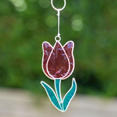 Red tulip flower stained glass - red,