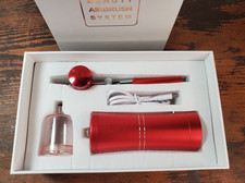 Cordless Airbrush Makeup System Kit Red Portable Handheld Rechargeable