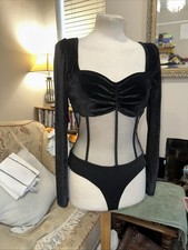 Ann Summers Velvet Body Suit Size 12 Black