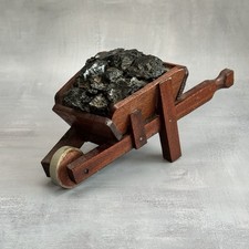 Small Wooden Handmade Coal Miners Wheelbarrow Model Collectible Real Coal Decor