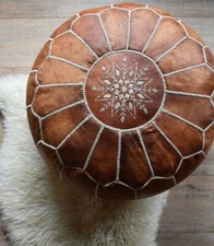 Genuine Round Pouf Leather