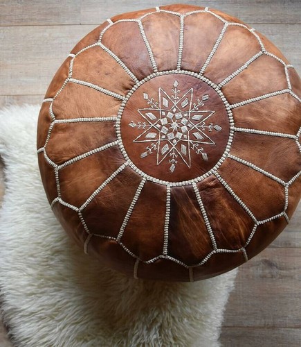 Genuine round pouf leather - genuine,