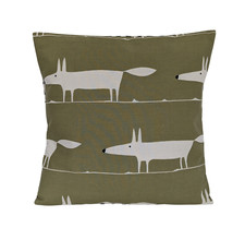 Scion Midi Mr Fox Cushion Cover Olive Green and Light Grey 16" - Handmade