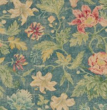 COLEFAX & FOWLER CURTAIN FABRIC 'TAPESTRY GARDEN - BLUE' 3 METRES  100% Linen