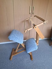 Posture adjustable sit/kneel chair. Hand crafted in Ash for tapestry making.