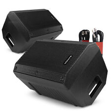 Pair of 8" Active Foldback Stage Monitors & Cables - VSA08BT PA Wedge Speakers