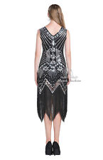 Gatsby Costume 1920's Cocktail Party Sequin Fringe Flapper V- Neck Short Dress