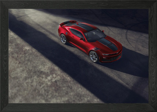 Red chevrolet camaro framed - chevrolet,