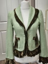 coronets and queens Pistachio Green Checked Cute Jacket With Velvet Trim Uk Med
