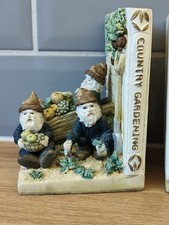 Vintage 'Country Gardening' Gnome Ceramic Book Ends Cottagecore Bookends Garden