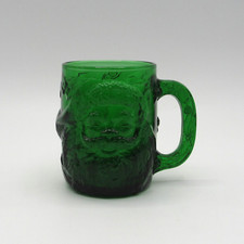 ARCOROC FRANCE EMERALD GREEN GLASS SANTA CLAUSE CHRISTMAS MUGS LOT OF 2 EC