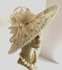 Stunning Hatinator Hat Wedding Mother Of Bride Groom Taupe Mushroom Lace  Black