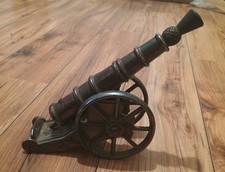 ANTIQUE VICTORIAN CAST IRON LUSTRE ENAMEL FIRESIDE CANNON POKER STAND LARGE RARE